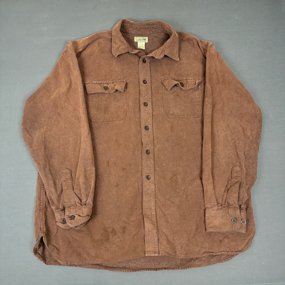 L.L. Bean Brown Chamois Long Sleeve Button Up Shirt Men's Size XL